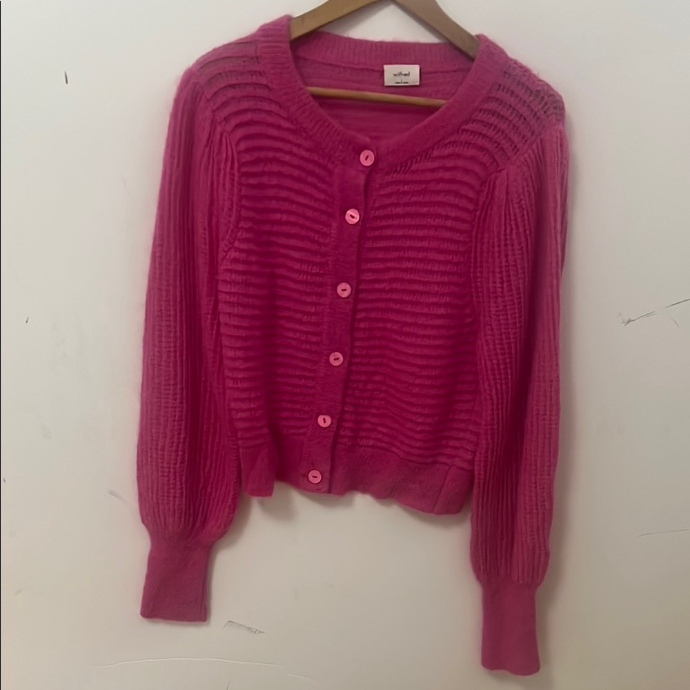 WILFRED ARITZIA PINK KNITTED‎ MOHAIR & ALPACA BLEND BUTTON UP SWEATER SIZE L